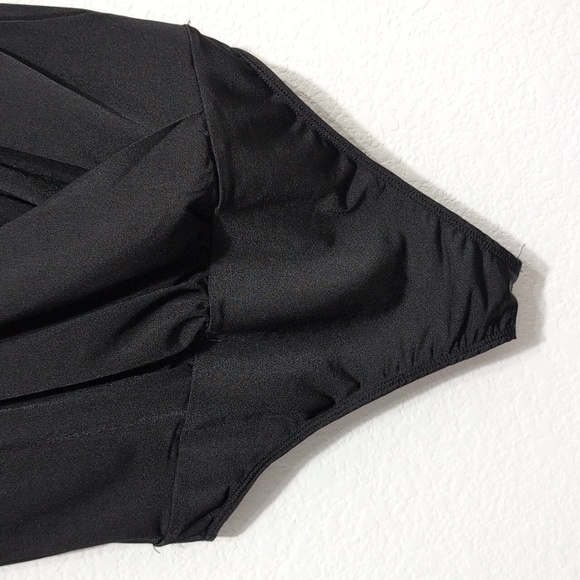 EXPRESS Satin Black Flutter Sleeve Wrap Front Bodysuit Women's Size Small - Picture 3 of 13